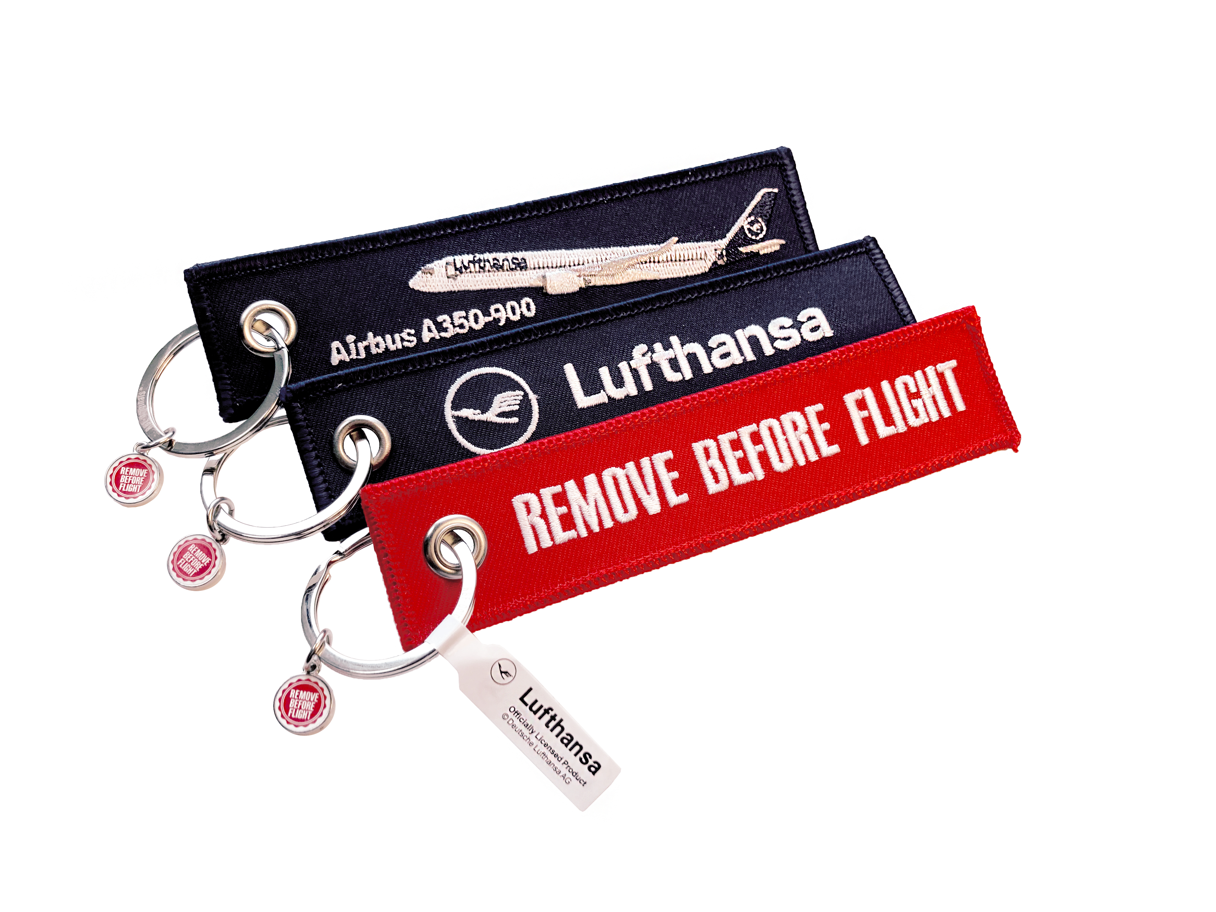 RBF001_A350SET_LH-vorne "Lufthansa"- Schlüsselanhänger - Airbus A350/Remove Before Flight - 3er-Set
