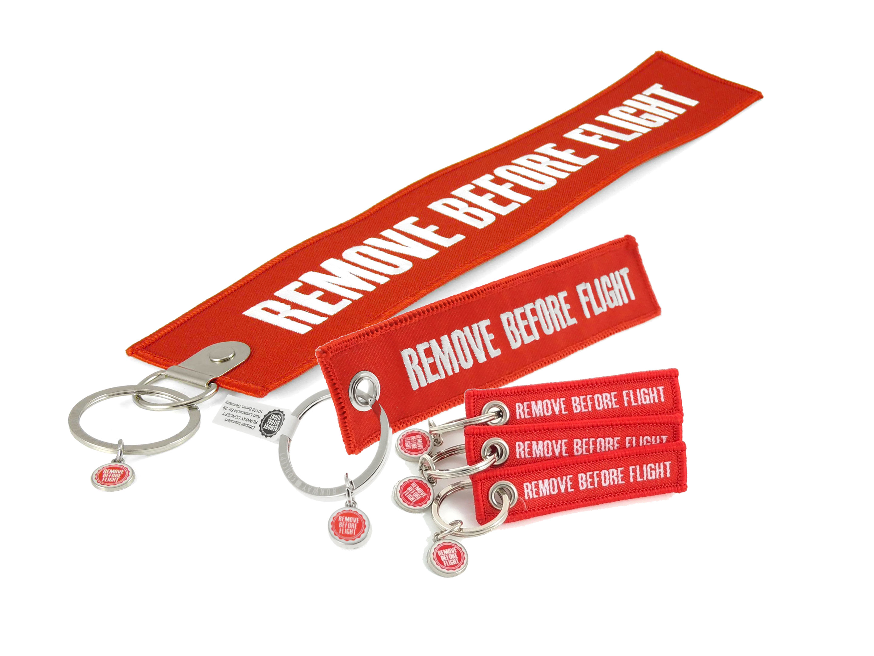 RBF10184-001-4x3-w Textil-Anhänger-Set - Remove Before Flight - 5 Stück in allen Größen